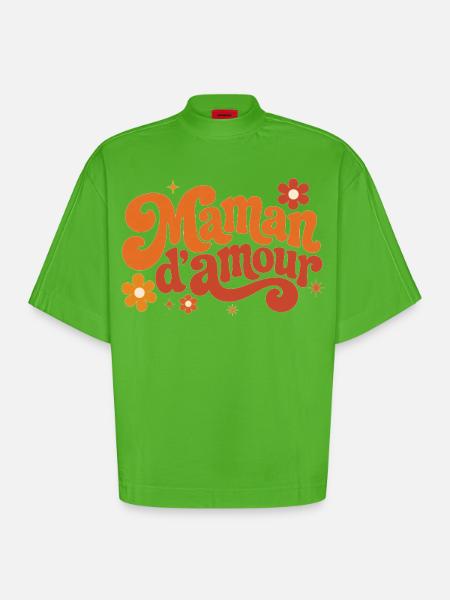 Maman d'amour groovy florale - T-shirt bio épais oversize Boxy fabriqué en UE - Apple Neon