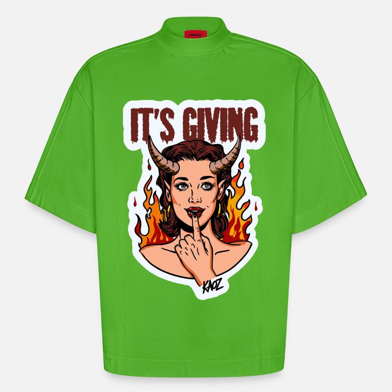 Devilish Diva Flame - Heavyweight Oversized Organic Boxy T-Shirt Made in EU - Apple Neon