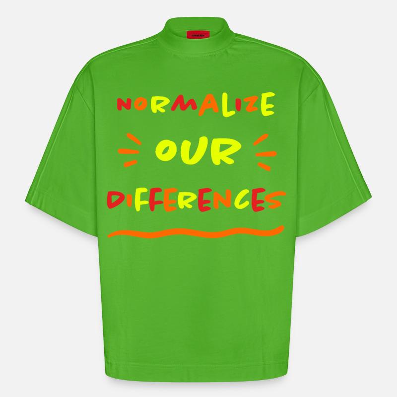 Normalize our Differences - Inclusion - neon - Heavyweight Oversized Organic Boxy T-Shirt Made in EU - Apple Neon