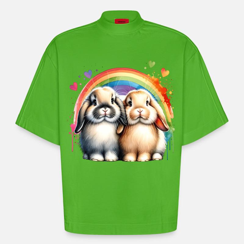 Dwarf Ram Rabbit Gift - Heavyweight Oversized Organic Boxy T-Shirt Made in EU - Apple Neon