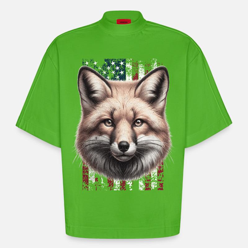 Fox US Red Fox Fox - T-shirt bio épais oversize Boxy fabriqué en UE - Apple Neon