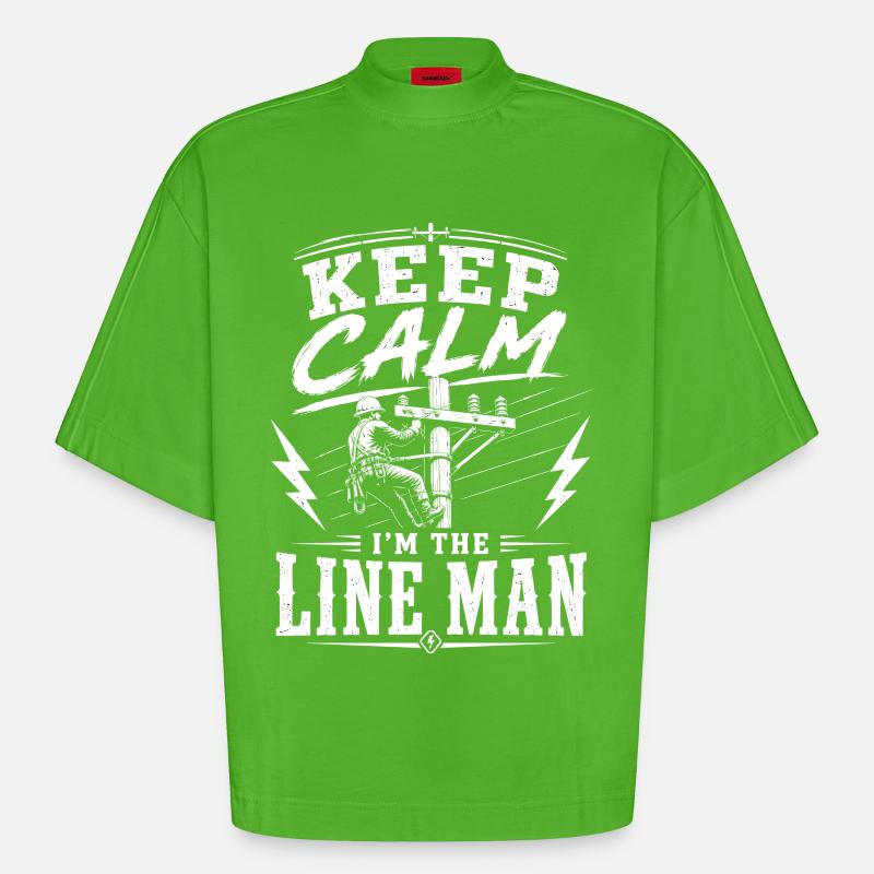 Power Technician Lineman Engineer Design - Heavyweight Oversized Organic Boxy T-Shirt Made in EU - Apple Neon
