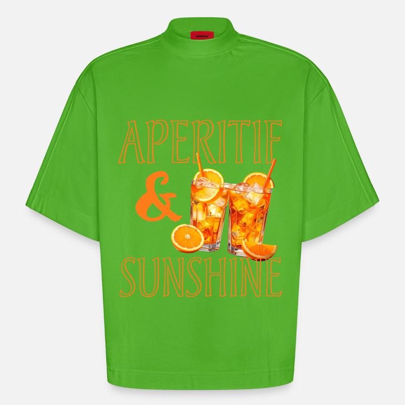 Apéritif & Rayon de soleil - T-shirt bio épais oversize Boxy fabriqué en UE - Apple Neon