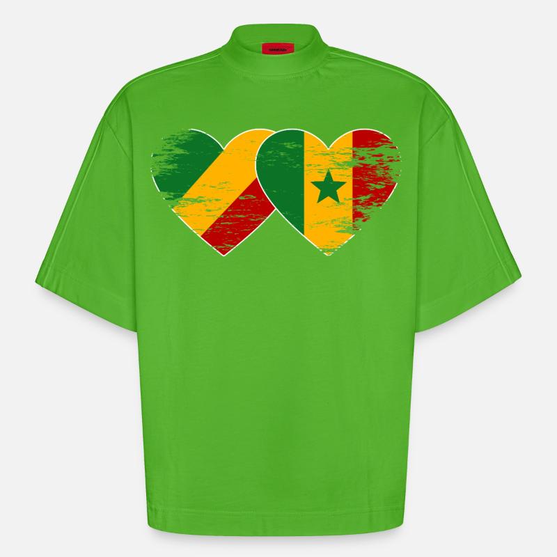 Drapeau Congo-Sénégal utilisé - T-shirt bio épais oversize Boxy fabriqué en UE - Apple Neon