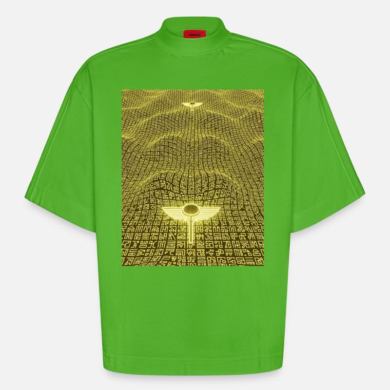 Ancient Golden Code Alien Artifact - Heavyweight Oversized Organic Boxy T-Shirt Made in EU - Apple Neon