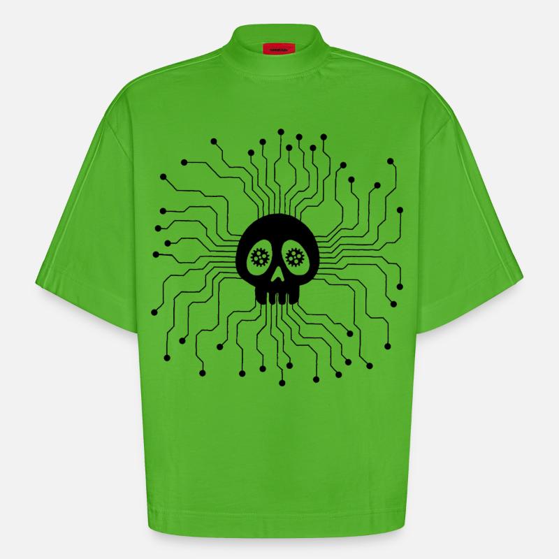 Microprocessor Skull (Black) - Heavyweight Oversized Organic Boxy T-Shirt Made in EU - Apple Neon