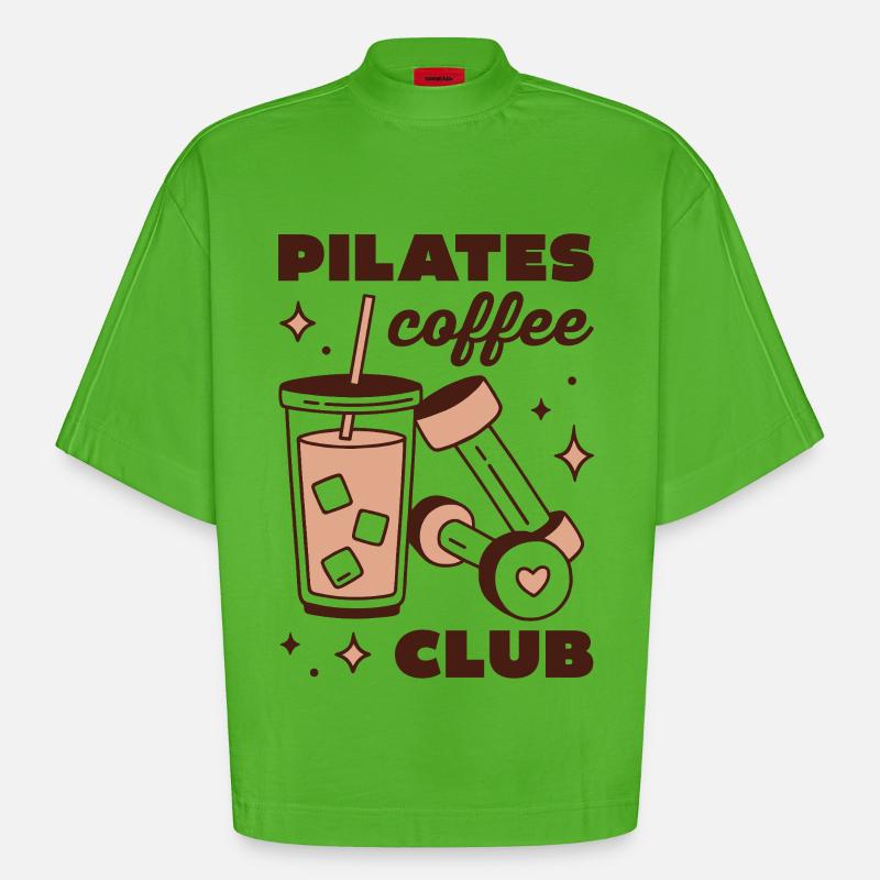 Pilates-Eiskaffee-Latte-Mädchen-Ästhetik - Heavyweight Oversized Organic Boxy T-Shirt Made in EU - Apple Neon