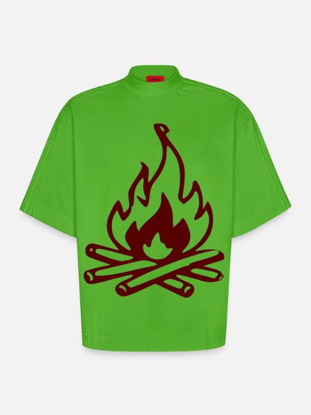 Silhouette Feu de camp rouge - T-shirt bio épais oversize Boxy fabriqué en UE - Apple Neon