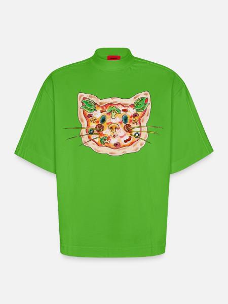 Pizza Katze - Heavyweight Oversized Organic Boxy T-Shirt Made in EU - Apple Neon