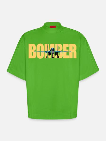 Bomber Su-34 - Heavyweight Oversized Organic Boxy T-Shirt Made in EU - Apple Neon