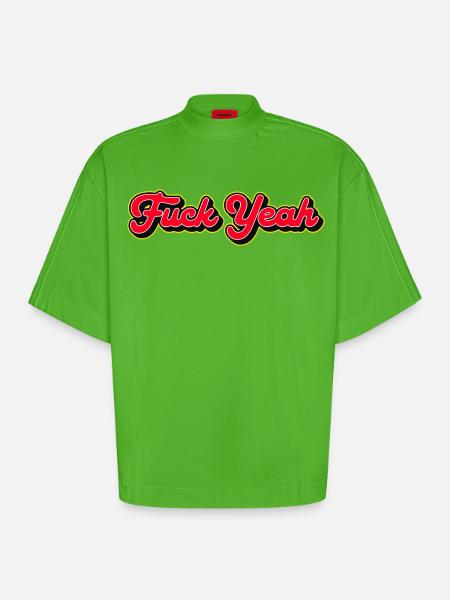 Fuck Yeah 3D Red Script - T-shirt bio épais oversize Boxy fabriqué en UE - Apple Neon
