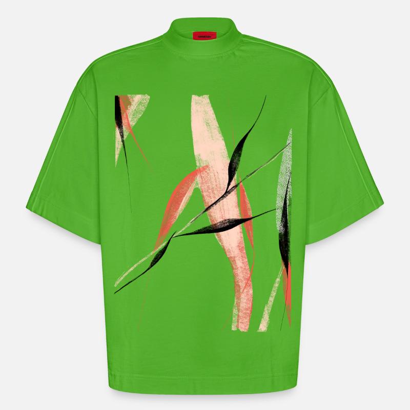 Branches de saule abstraites - T-shirt bio épais oversize Boxy fabriqué en UE - Apple Neon