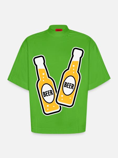 2 Bierflaschen (Bier / POS 3C) - Heavyweight Oversized Organic Boxy T-Shirt Made in EU - Apple Neon