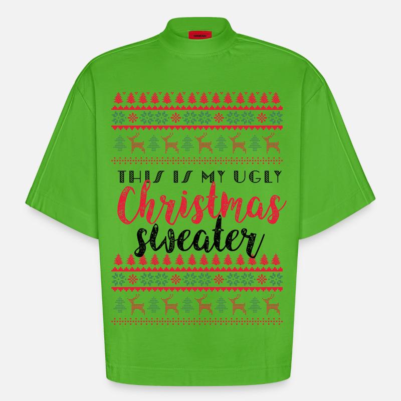 C’est mon pull de Noël moche - T-shirt bio épais oversize Boxy fabriqué en UE - Apple Neon