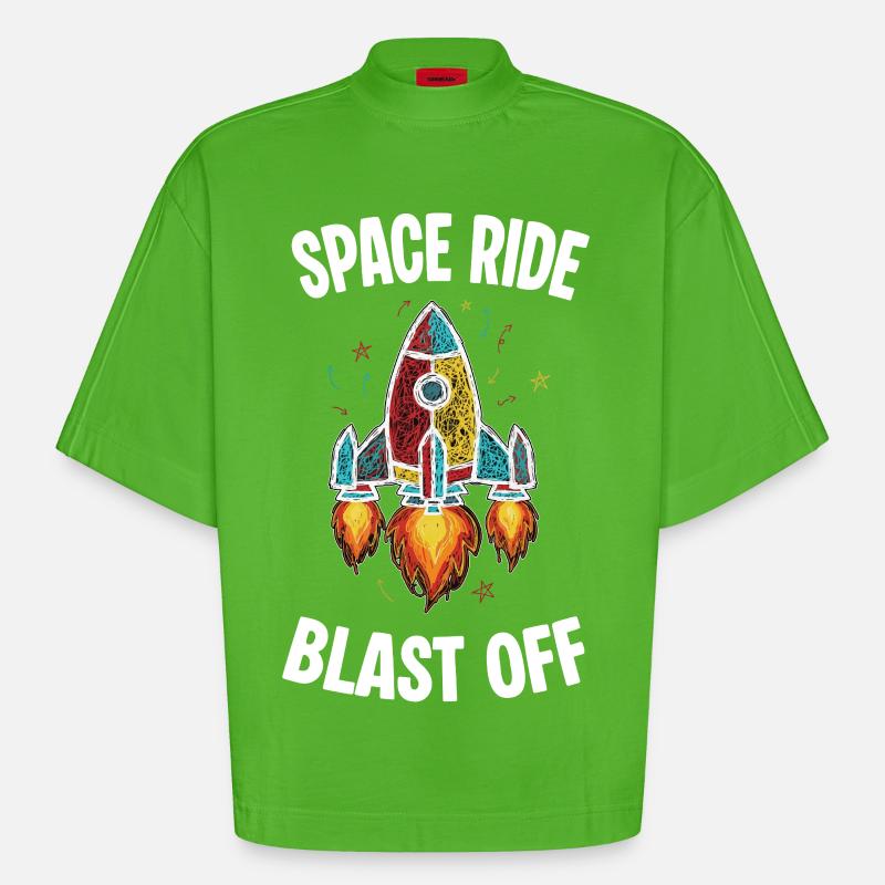 Space Rocket Retro Kritzelei-Explosion - Heavyweight Oversized Organic Boxy T-Shirt Made in EU - Apple Neon
