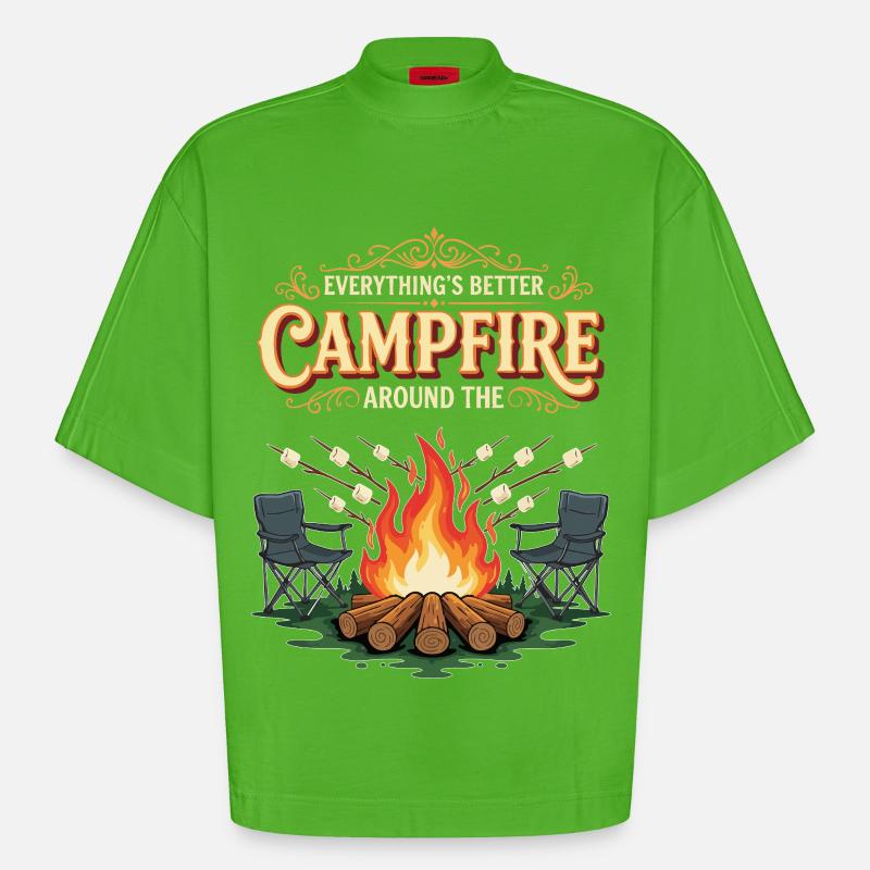 Camping Campfire Marshmallow Everything's Better - T-shirt bio épais oversize Boxy fabriqué en UE - Apple Neon
