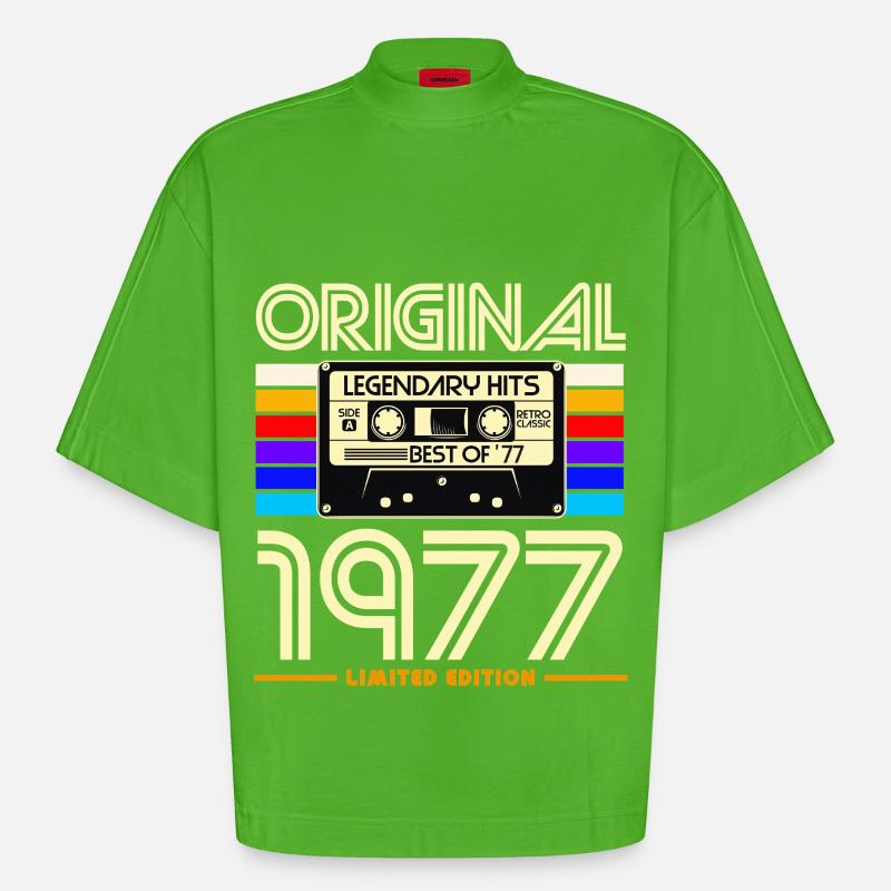 Originale Retro-Kassette von 1977 - Heavyweight Oversized Organic Boxy T-Shirt Made in EU - Apple Neon