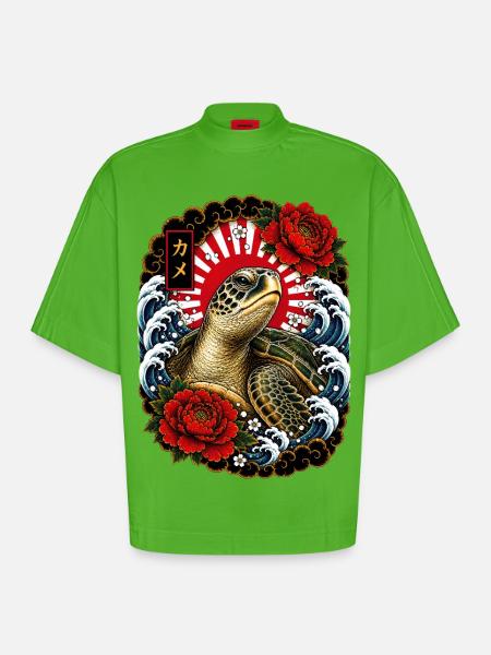 Schildkröte im japanischen Irezumi Stil - Heavyweight Oversized Organic Boxy T-Shirt Made in EU - Apple Neon