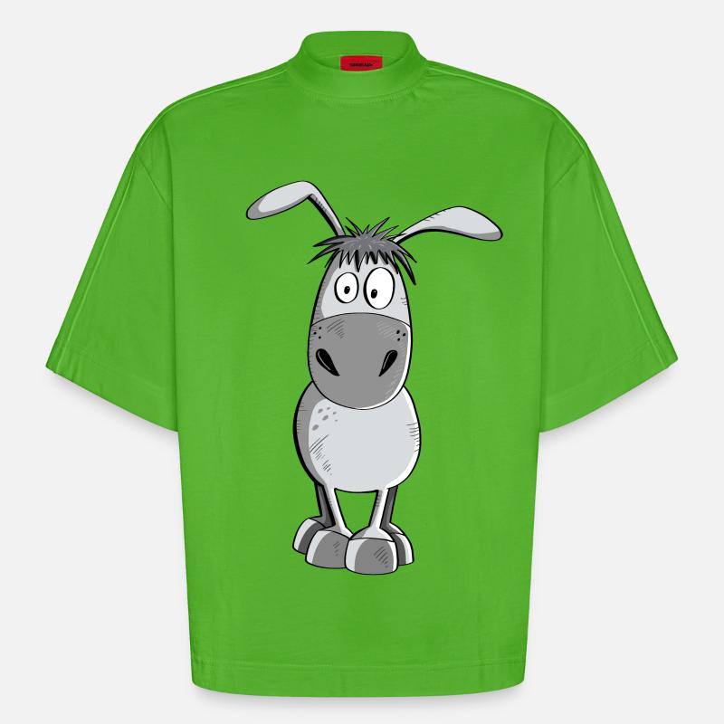 Witziger Grauer Esel - Tiere - Comic - Heavyweight Oversized Organic Boxy T-Shirt Made in EU - Apple Neon