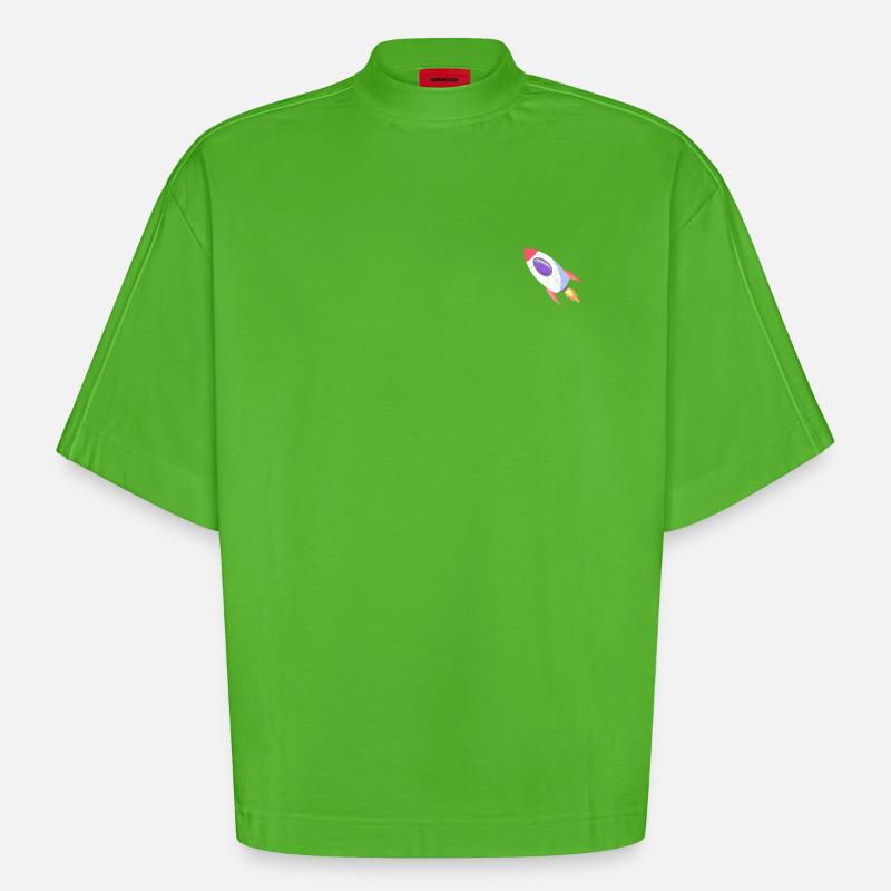 Space Rocket Pop Comic - T-shirt bio épais oversize Boxy fabriqué en UE - Apple Neon