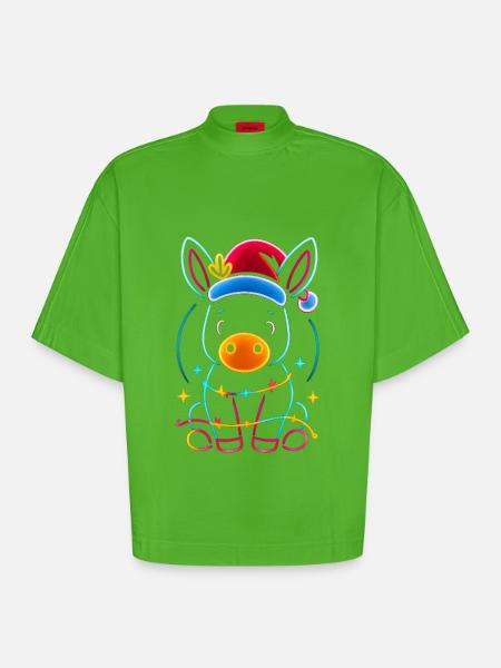 Donkey Elf Christmas Funny Gift - Heavyweight Oversized Organic Boxy T-Shirt Made in EU - Apple Neon