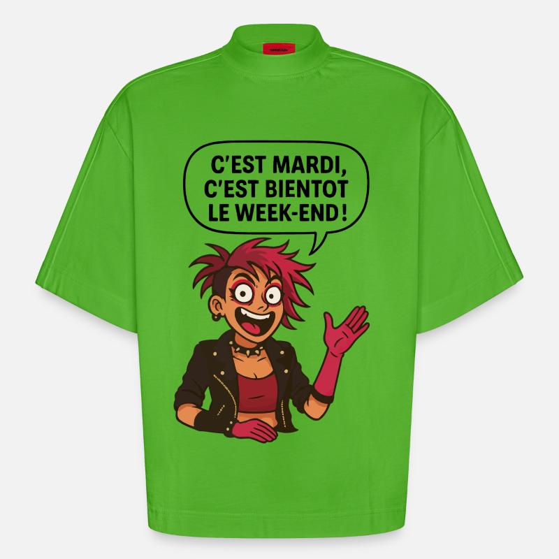 C'est mardi ! C'est bientôt le weekend ! - T-shirt bio épais oversize Boxy fabriqué en UE - Apple Neon