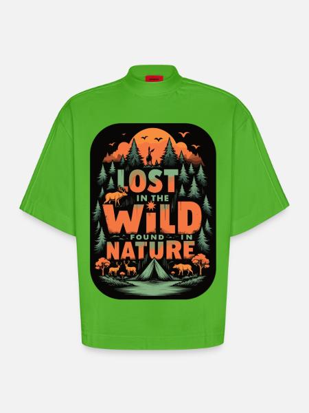 Camping dans la nature sauvage - T-shirt bio épais oversize Boxy fabriqué en UE - Apple Neon