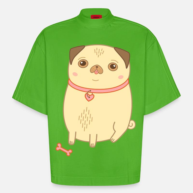 Mops beige süßer Hund Geschenk Mopsmama - Heavyweight Oversized Organic Boxy T-Shirt Made in EU - Apple Neon