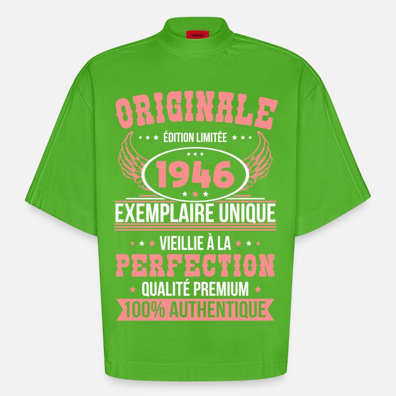 1946 – Unique example – Premium quality - Heavyweight Oversized Organic Boxy T-Shirt Made in EU - Apple Neon