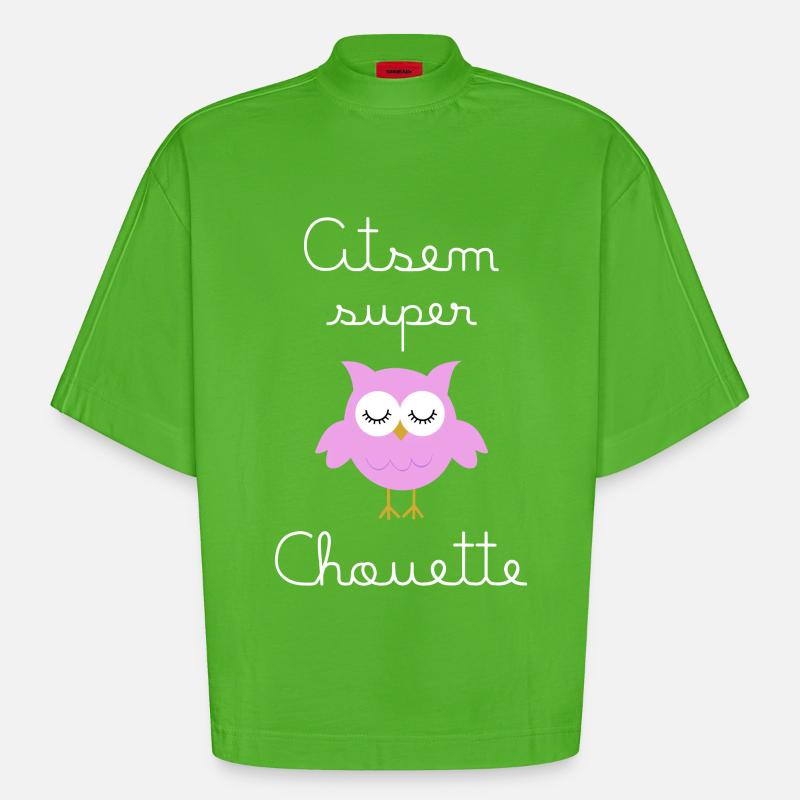 Assem Super Eule (in weiß geschrieben) - Heavyweight Oversized Organic Boxy T-Shirt Made in EU - Apple Neon