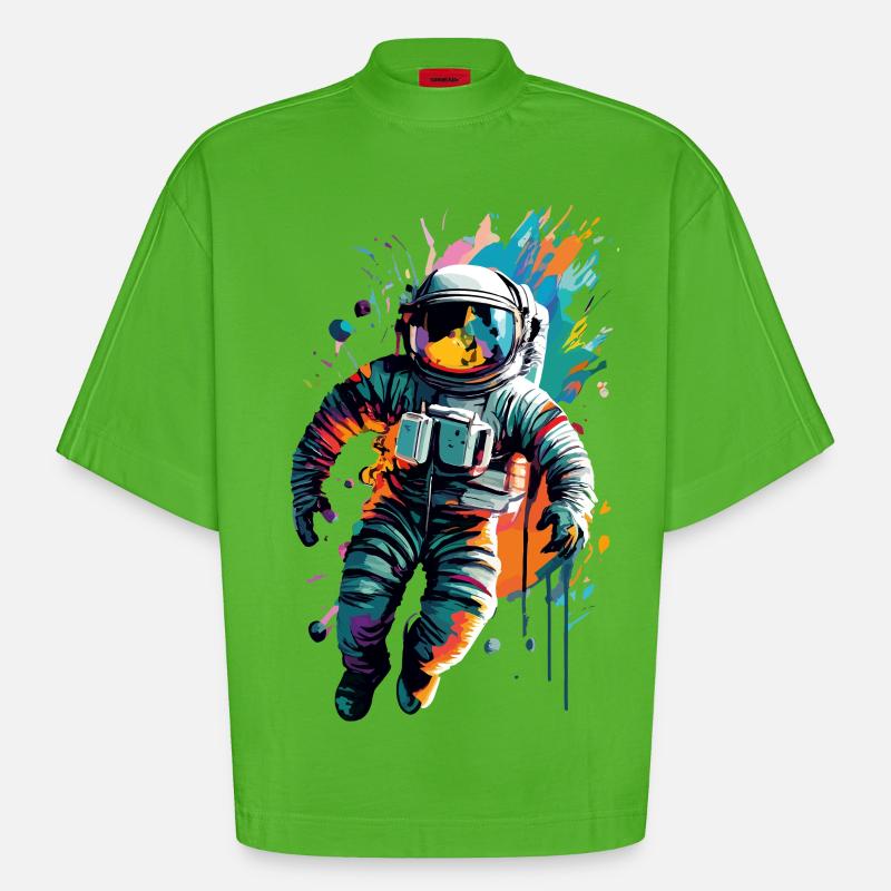 Astronaute dans l’espace spatial - Astronaut Space - T-shirt bio épais oversize Boxy fabriqué en UE - Apple Neon