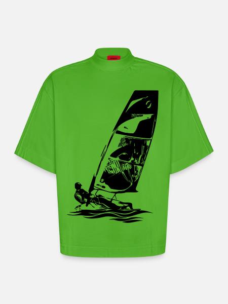 Open Skiff Sailing dinghy Sailboat Regatta sailing Kids - Heavyweight Oversized Organic Boxy T-Shirt Made in EU - Apple Neon