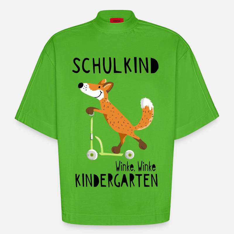 Schulkind und winke Kindergarten - Einschulung - Heavyweight Oversized Organic Boxy T-Shirt Made in EU - Apple Neon
