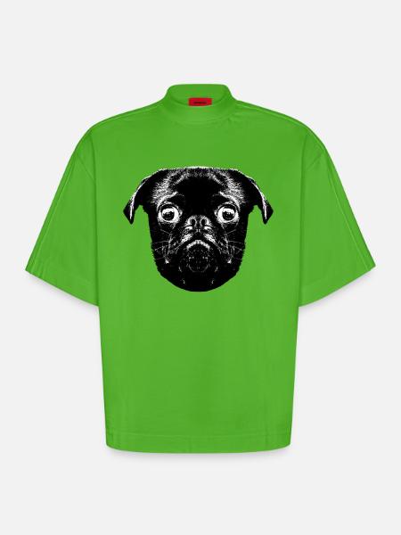 Otto's Pug hopst - Heavyweight Oversized Organic Boxy T-Shirt Made in EU - Apple Neon