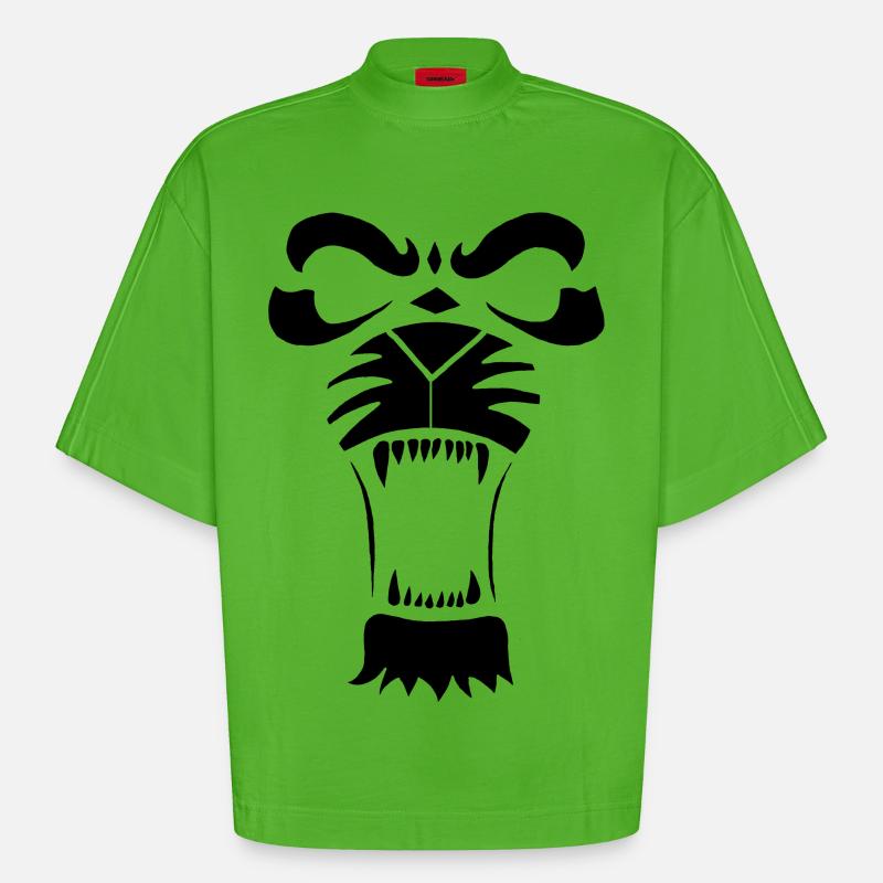 Raublöwe oder Tiger (Schwarz) - Heavyweight Oversized Organic Boxy T-Shirt Made in EU - Apple Neon