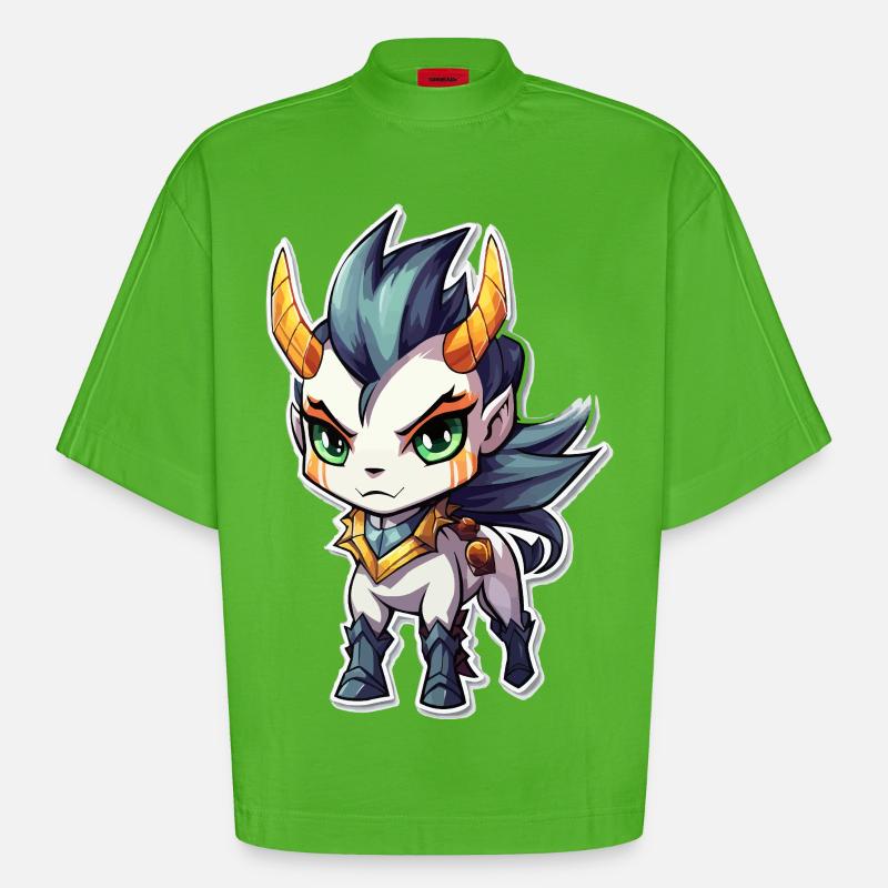 Chibi Dämonenpferd - Heavyweight Oversized Organic Boxy T-Shirt Made in EU - Apple Neon