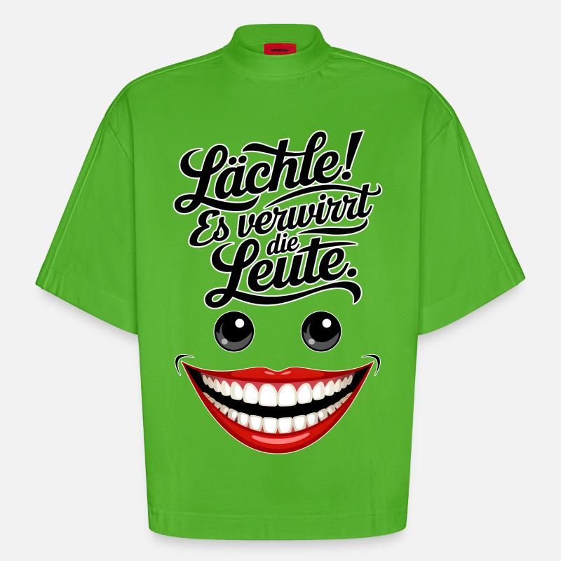 Toujours souriant - T-shirt bio épais oversize Boxy fabriqué en UE - Apple Neon