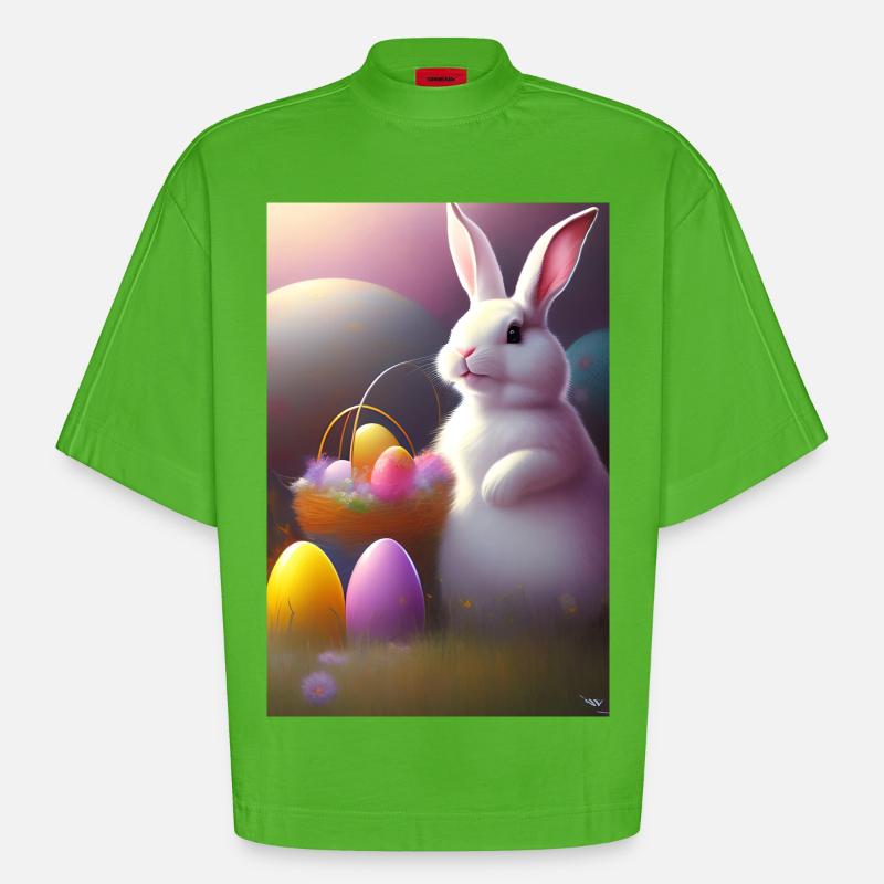 Easter Bunny with Easter Eggs - Heavyweight Oversized Organic Boxy T-Shirt Made in EU - Apple Neon