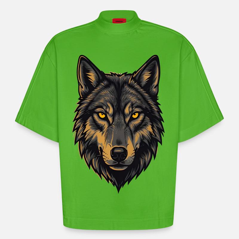 Loup Alpha - T-shirt bio épais oversize Boxy fabriqué en UE - Apple Neon