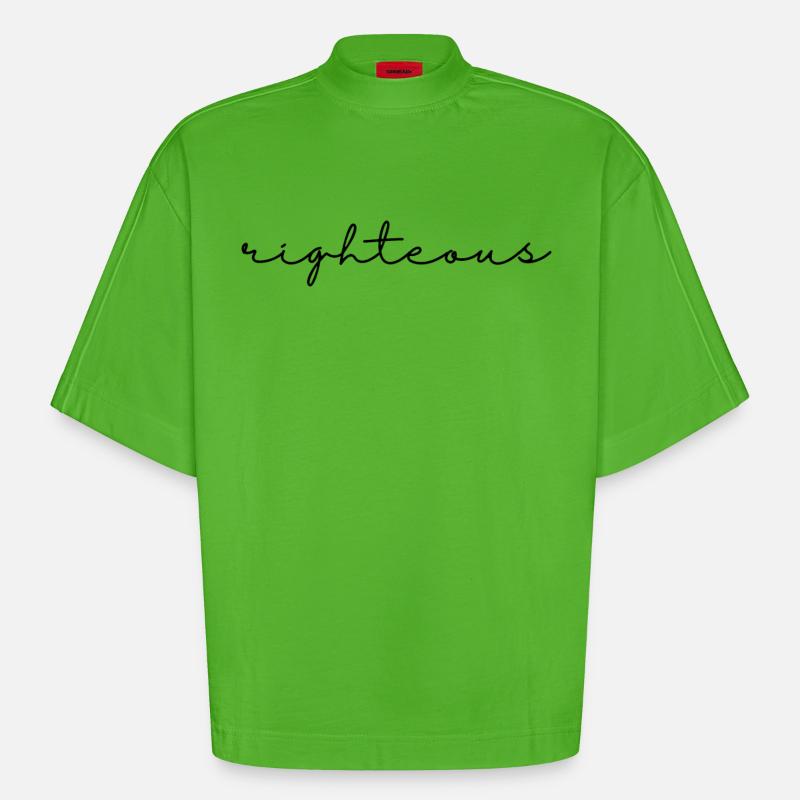 Righteous script - Heavyweight Oversized Organic Boxy T-Shirt Made in EU - Apple Neon