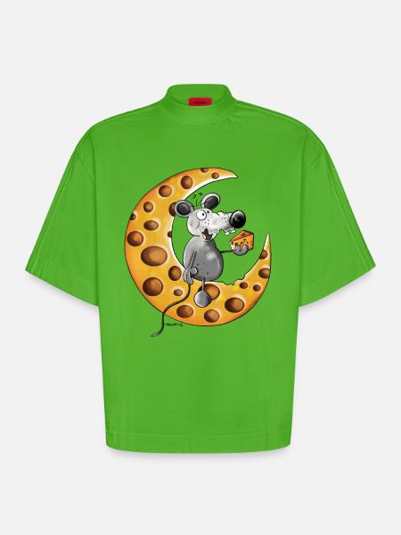The Mouse Love Cheese - Heavyweight Oversized Organic Boxy T-Shirt Made in EU - Apple Neon