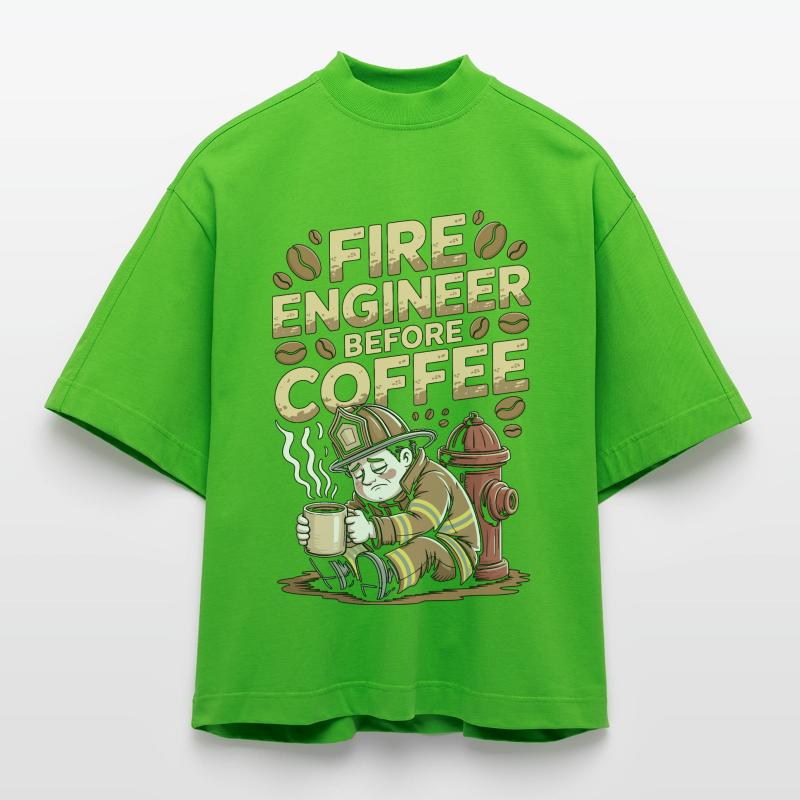 Fire Engineer Before Fire Service Coffee Lover Heavyweight Oversized Organic Boxy T-Shirt Made in EU