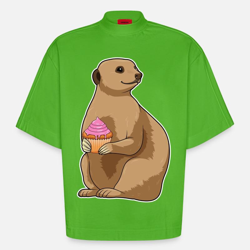 Erdmännchen Muffin - Heavyweight Oversized Organic Boxy T-Shirt Made in EU - Apple Neon
