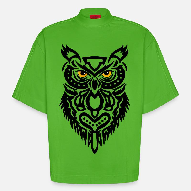 Der Blick der schwarzen Eule - Heavyweight Oversized Organic Boxy T-Shirt Made in EU - Apple Neon