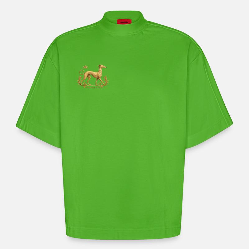 Libérez le Galgo - Broderie n°01 - T-shirt bio épais oversize Boxy fabriqué en UE - Apple Neon