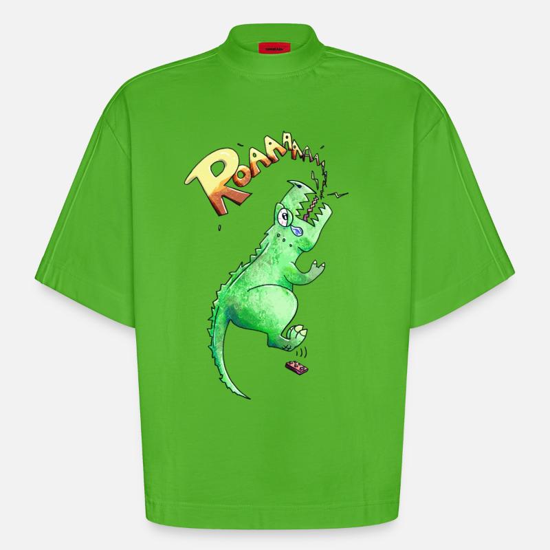 T-rex - Heavyweight Oversized Organic Boxy T-Shirt Made in EU - Apple Neon