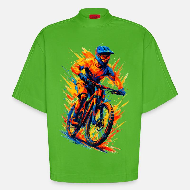 Mountainbiking Mountainbiker MTB cool Geschenk - Heavyweight Oversized Organic Boxy T-Shirt Made in EU - Apple Neon