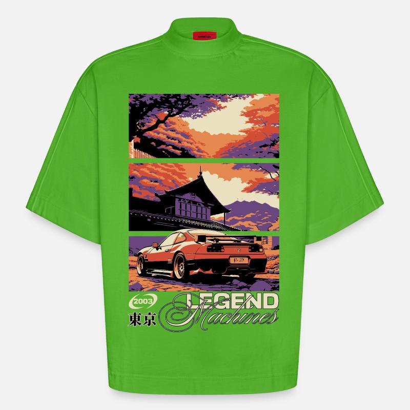Legende des Triptychons Sunset Skyline - Heavyweight Oversized Organic Boxy T-Shirt Made in EU - Apple Neon