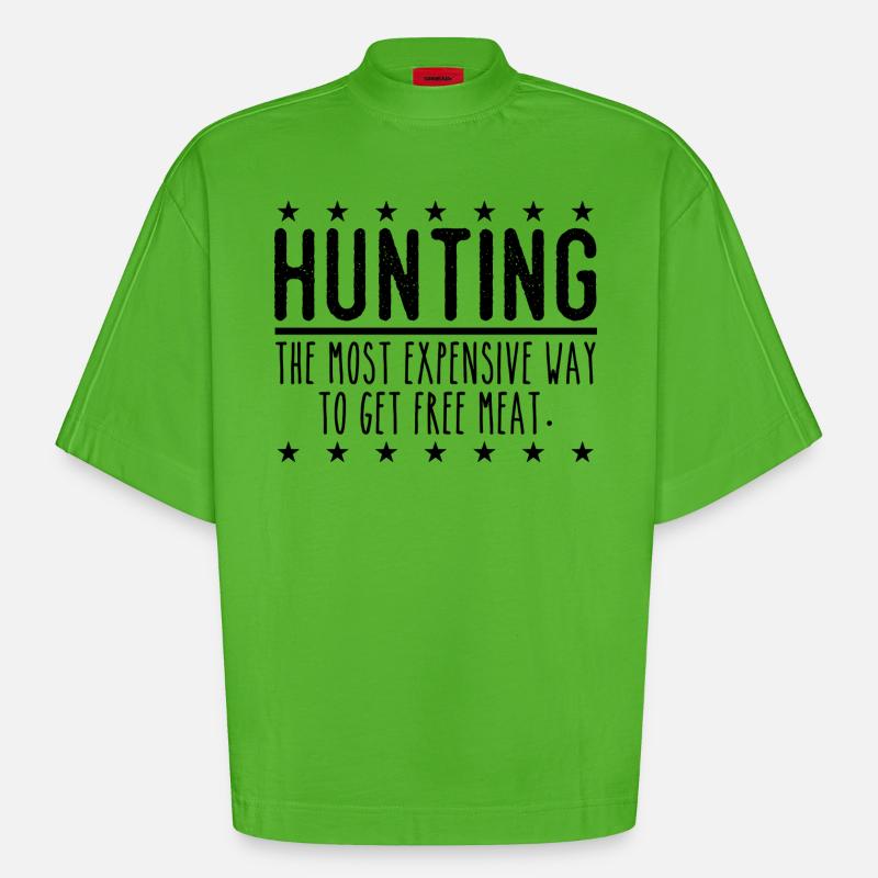 Jäger Lustiger Spruch – Gratis Fleisch Design - Heavyweight Oversized Organic Boxy T-Shirt Made in EU - Apple Neon