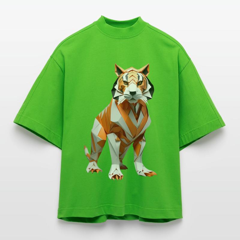 Geometric Low-Poly Tiger Heavyweight Oversized Organic Boxy T-Shirt Made in EU